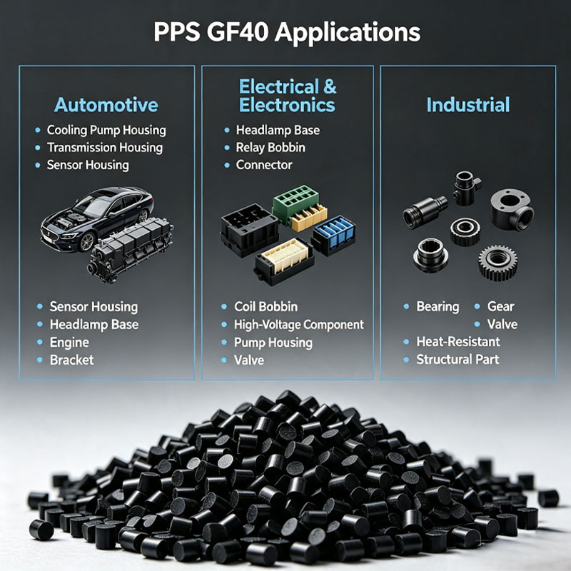 Otomotiv için kimyasallara dayanıklı modifiye plastik PPS GF40 Otomotiv için kimyasallara dayanıklı modifiye plastik PPS GF40